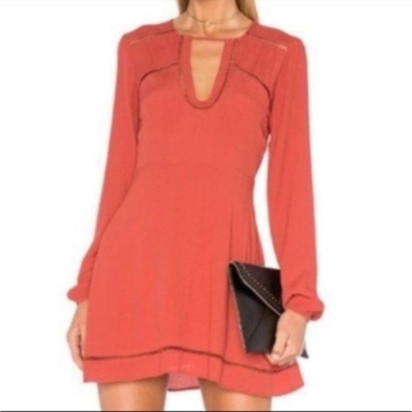 Lovers + Friends Dresses & Skirts - Lovers + Friends Keyhole Long Sleeve Rust Red Burnt Orange Mini Dress Medium